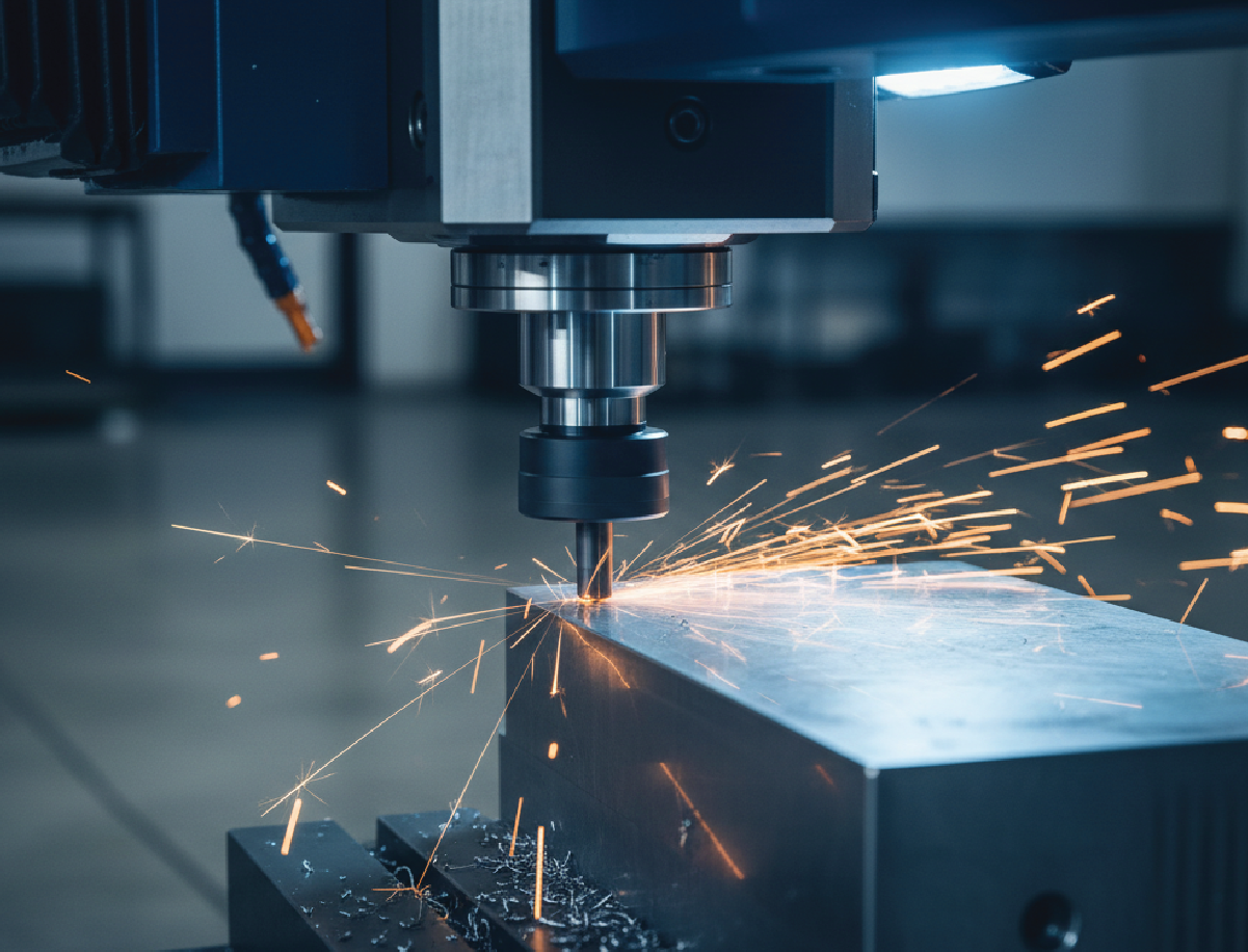 CNC spindle machining a precision metal component