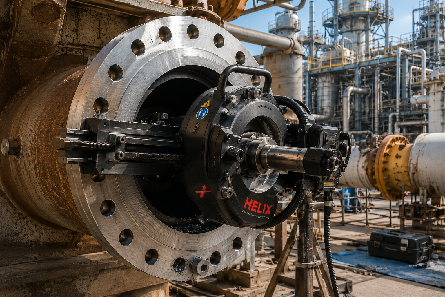 Helix portable machining tool facing a large flange on site